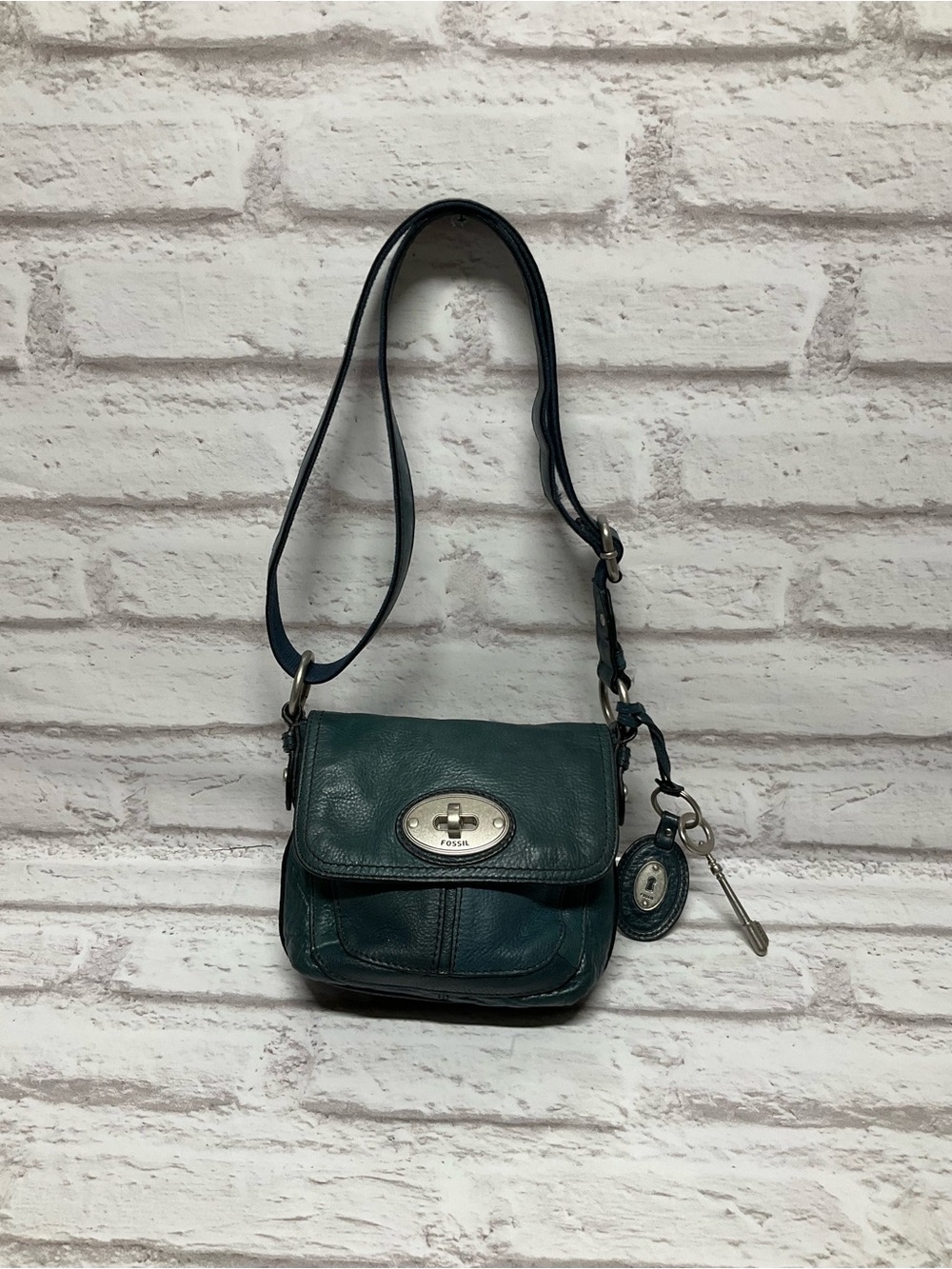 Fossil Teal Leather Mini Crossbody with Turn-Lock
